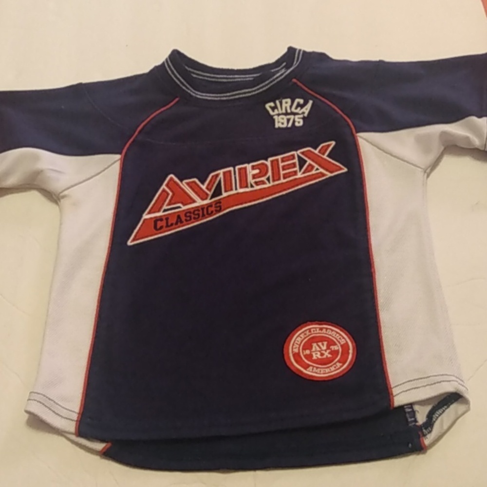 Avirex boys short sleeve crew neck sweatshirt size 3T.  Navy, Red and white